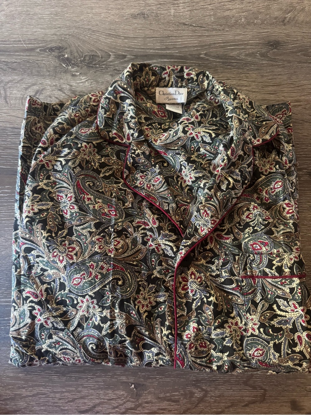 Vintage Christian Dior Black Paisley Shirt w Red Accents